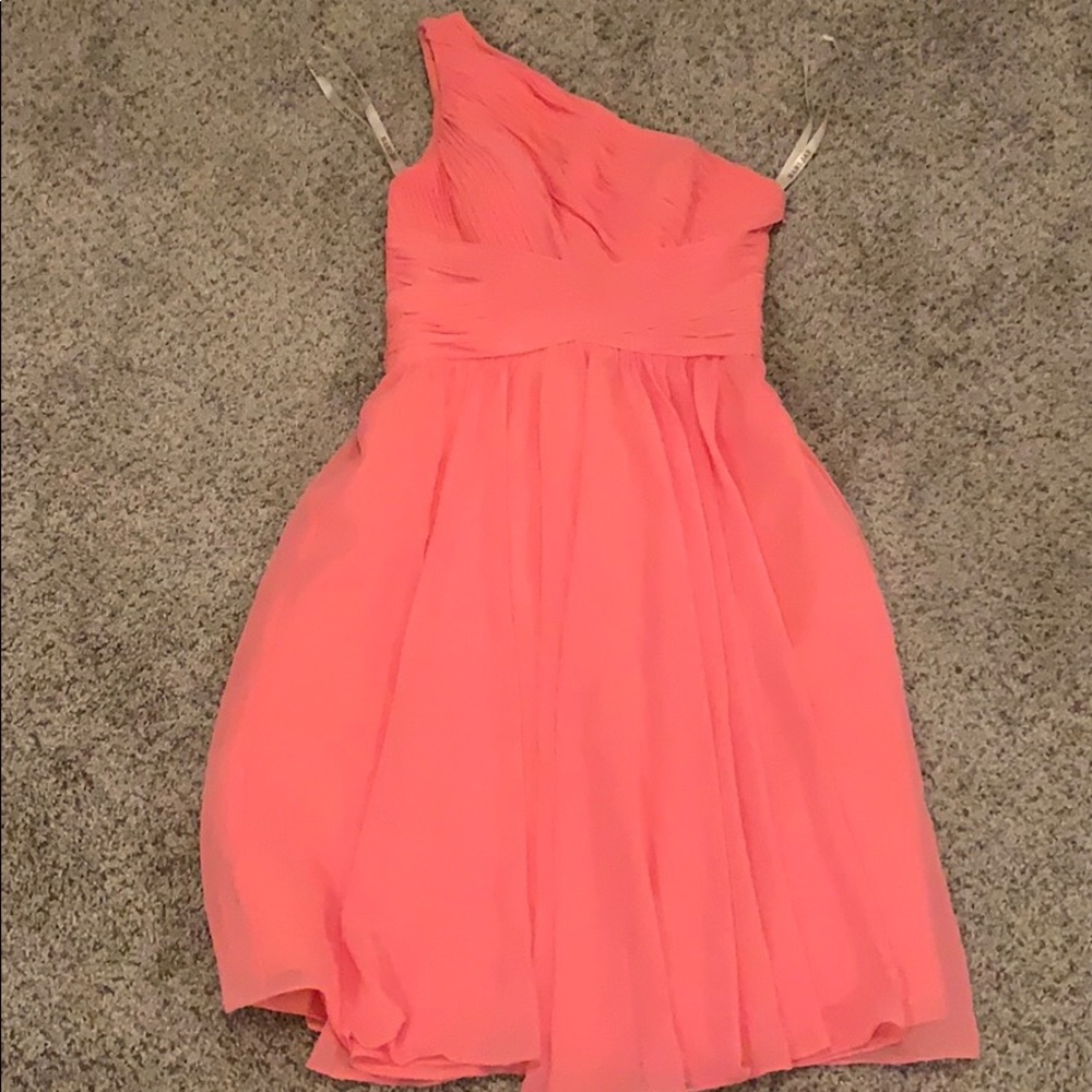 Short, coral chiffon dress